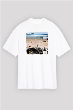 Anathema Baskılı Unisex Beyaz Oversize Tişört