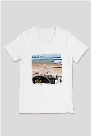 Anathema Baskılı Unisex Beyaz V Yaka Tişört