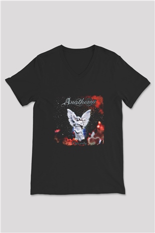 Anathema Baskılı Unisex Siyah V Yaka Tişört