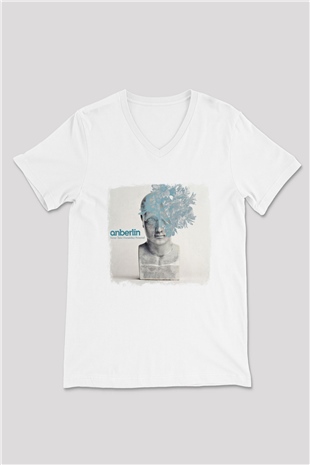 Anberlin Baskılı Unisex Beyaz V Yaka Tişört