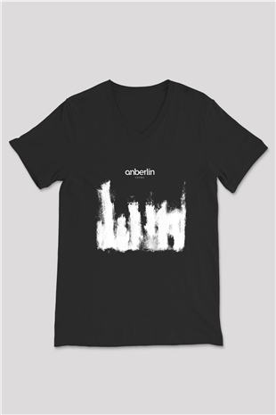 Anberlin Baskılı Unisex Siyah V Yaka Tişört
