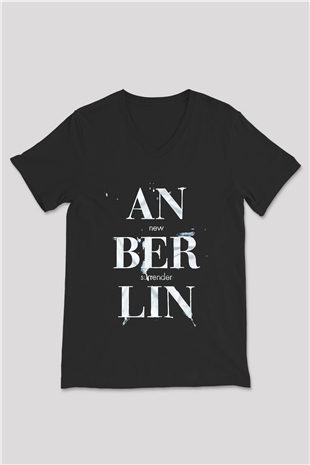 Anberlin Siyah Unisex V Yaka Tişört T-Shirt