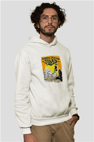 Andrew Jackson Jihad Baskılı Unisex Beyaz Hoodie