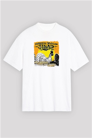 Andrew Jackson Jihad Baskılı Unisex Beyaz Oversize Tişört