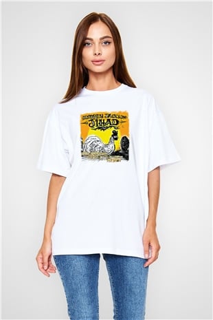 Andrew Jackson Jihad Baskılı Unisex Beyaz Oversize Tişört