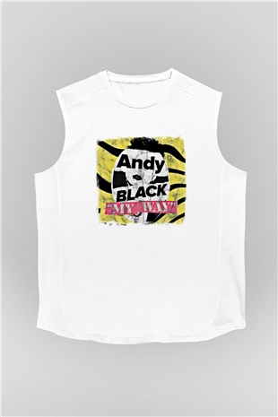 Andy Black Baskılı Unisex Beyaz Kolsuz Tişört
