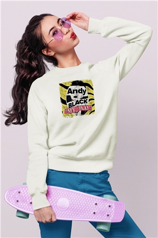 Andy Black Baskılı Unisex Beyaz Sweatshirt