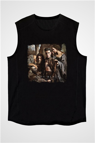 Andy Black Baskılı Unisex Siyah Kolsuz Tişört