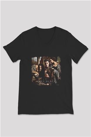 Andy Black Baskılı Unisex Siyah V Yaka Tişört