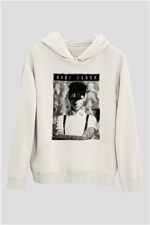 Andy Black Beyaz Unisex Kapşonlu Sweatshirt