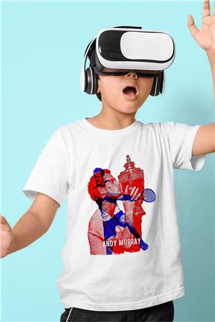 Andy Murray Baskılı Beyaz Unisex Beyaz Çocuk Tişört - Tshirt