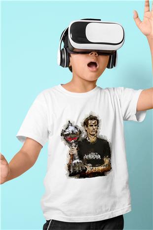 Andy Murray Baskılı Beyaz Unisex Beyaz Çocuk Tişört - Tshirt