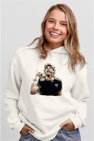 Andy Murray Baskılı Beyaz Unisex Kapüşonlu Sweatshirt