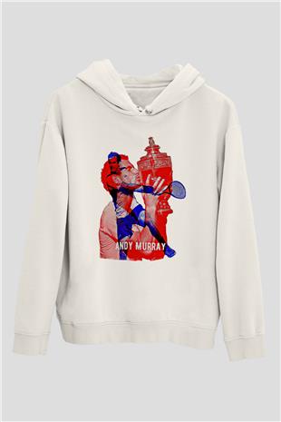 Andy Murray Baskılı Beyaz Unisex Kapüşonlu Sweatshirt