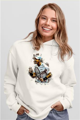 Andy Murray Baskılı Beyaz Unisex Kapüşonlu Sweatshirt