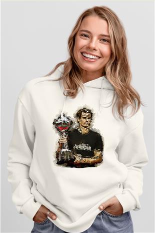 Andy Murray Baskılı Beyaz Unisex Kapüşonlu Sweatshirt