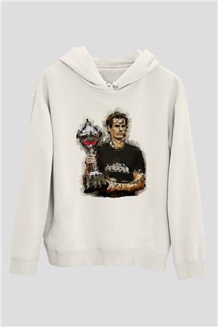Andy Murray Baskılı Beyaz Unisex Kapüşonlu Sweatshirt
