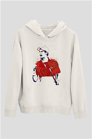 Andy Murray Baskılı Beyaz Unisex Kapüşonlu Sweatshirt