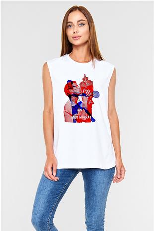 Andy Murray Baskılı Beyaz Unisex Kolsuz Tişört - Tshirt