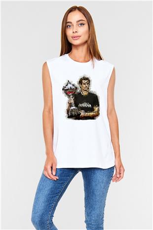 Andy Murray Baskılı Beyaz Unisex Kolsuz Tişört - Tshirt