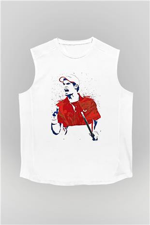 Andy Murray Baskılı Beyaz Unisex Kolsuz Tişört - Tshirt