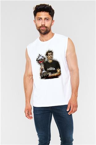 Andy Murray Baskılı Beyaz Unisex Kolsuz Tişört - Tshirt