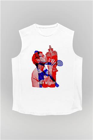 Andy Murray Baskılı Beyaz Unisex Kolsuz Tişört - Tshirt