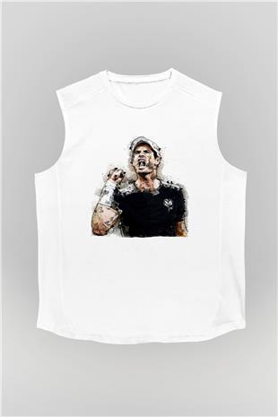 Andy Murray Baskılı Beyaz Unisex Kolsuz Tişört - Tshirt
