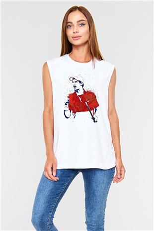 Andy Murray Baskılı Beyaz Unisex Kolsuz Tişört - Tshirt