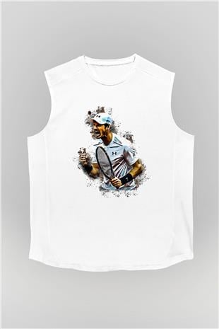 Andy Murray Baskılı Beyaz Unisex Kolsuz Tişört - Tshirt