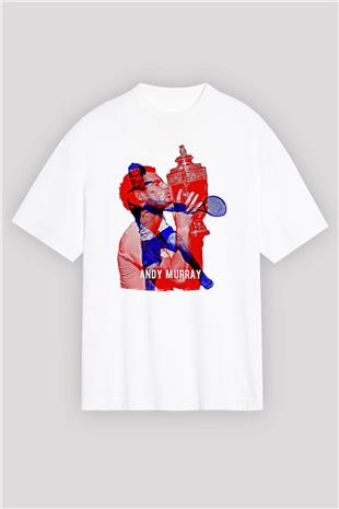 Andy Murray Baskılı Beyaz Unisex Oversize Tişört - Tshirt