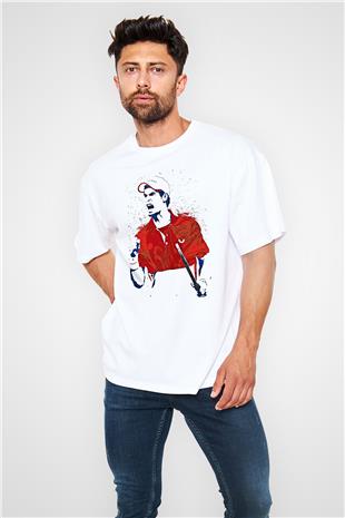 Andy Murray Baskılı Beyaz Unisex Oversize Tişört - Tshirt