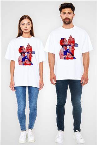 Andy Murray Baskılı Beyaz Unisex Oversize Tişört - Tshirt