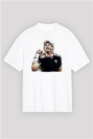Andy Murray Baskılı Beyaz Unisex Oversize Tişört - Tshirt