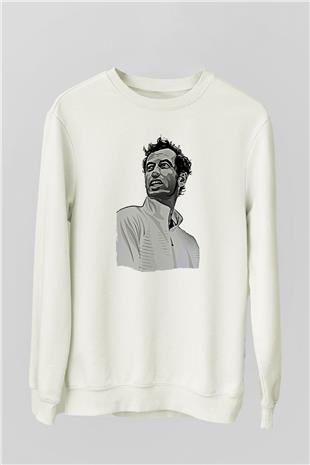 Andy Murray Baskılı Beyaz Unisex Sweatshirt