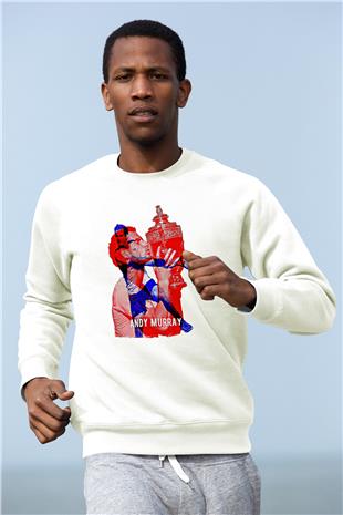 Andy Murray Baskılı Beyaz Unisex Sweatshirt