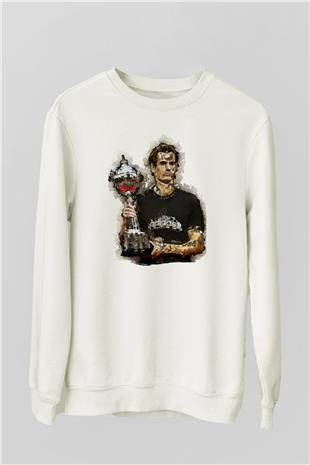 Andy Murray Baskılı Beyaz Unisex Sweatshirt