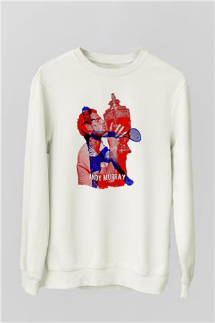 Andy Murray Baskılı Beyaz Unisex Sweatshirt