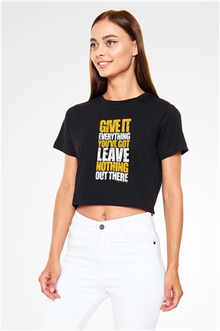 Andy Murray Baskılı Siyah Crop Top Kadın Tişört - Tshirt