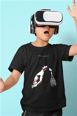 Andy Murray Baskılı Unisex Siyah Çocuk Tişört - Tshirt