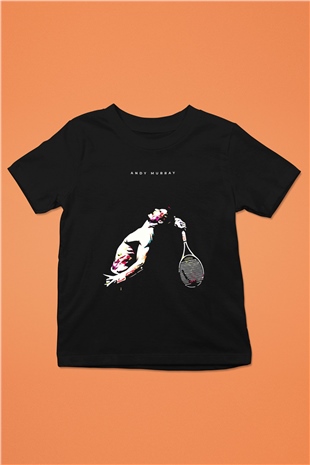 Andy Murray Baskılı Unisex Siyah Çocuk Tişört - Tshirt