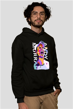 Andy Murray Baskılı Unisex Siyah Kapüşonlu Sweatshirt