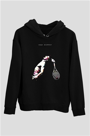 Andy Murray Baskılı Unisex Siyah Kapüşonlu Sweatshirt