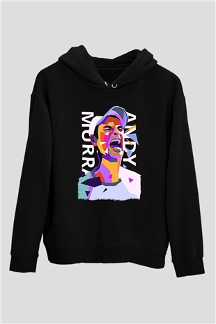 Andy Murray Baskılı Unisex Siyah Kapüşonlu Sweatshirt