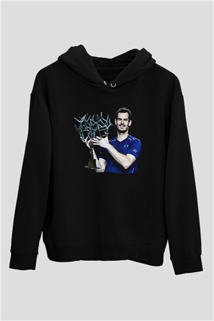 Andy Murray Baskılı Unisex Siyah Kapüşonlu Sweatshirt