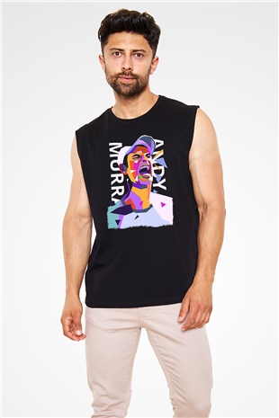 Andy Murray Baskılı Unisex Siyah Kolsuz Tişört - Tshirt