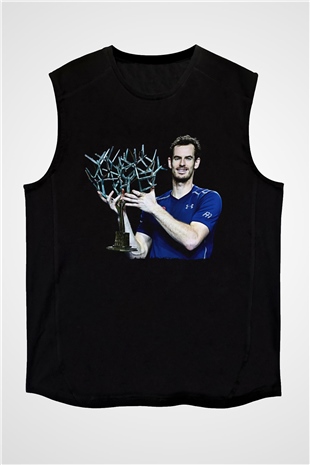 Andy Murray Baskılı Unisex Siyah Kolsuz Tişört - Tshirt
