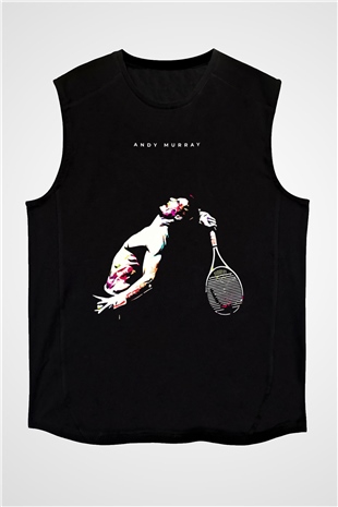 Andy Murray Baskılı Unisex Siyah Kolsuz Tişört - Tshirt