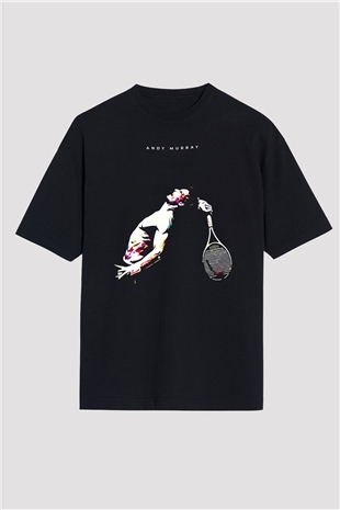 Andy Murray Baskılı Unisex Siyah Oversize Tişört - Tshirt