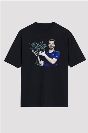 Andy Murray Baskılı Unisex Siyah Oversize Tişört - Tshirt